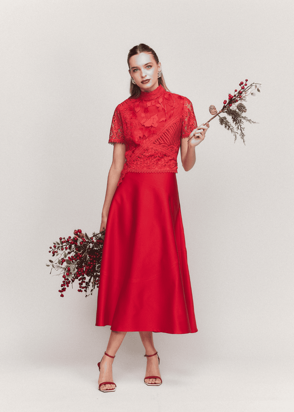 SAIA MIDI SATINE VERMELHO