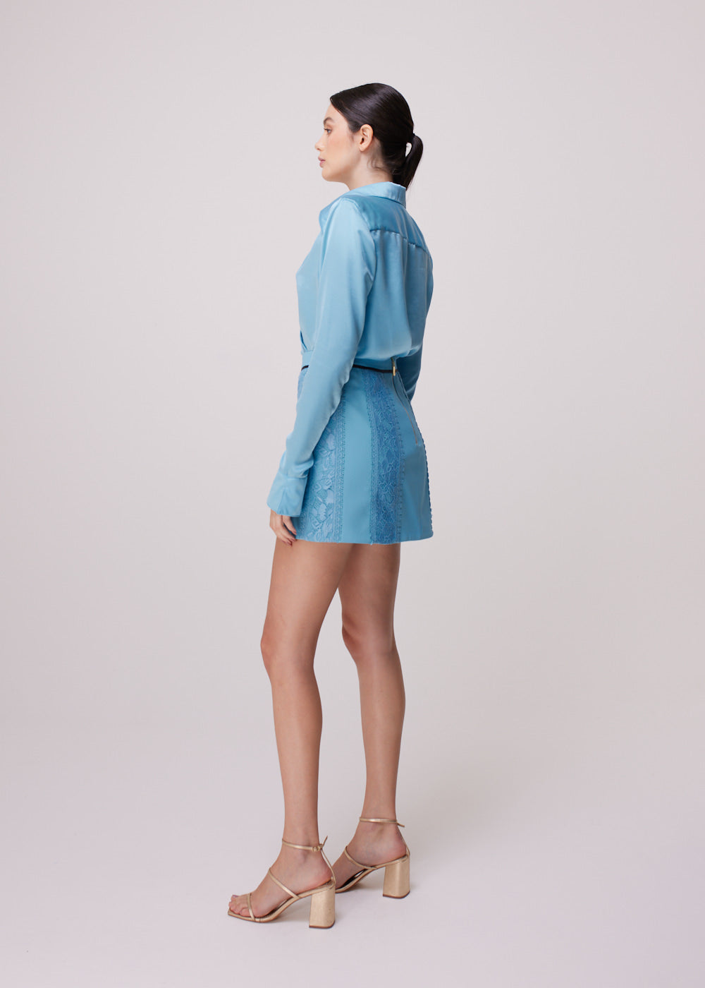 SAIA CURTA LETICIA CREPE/MIX AZUL LYCA