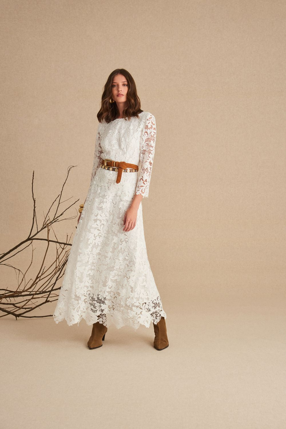 VESTIDO MIDI BRUNA OFF WHITE