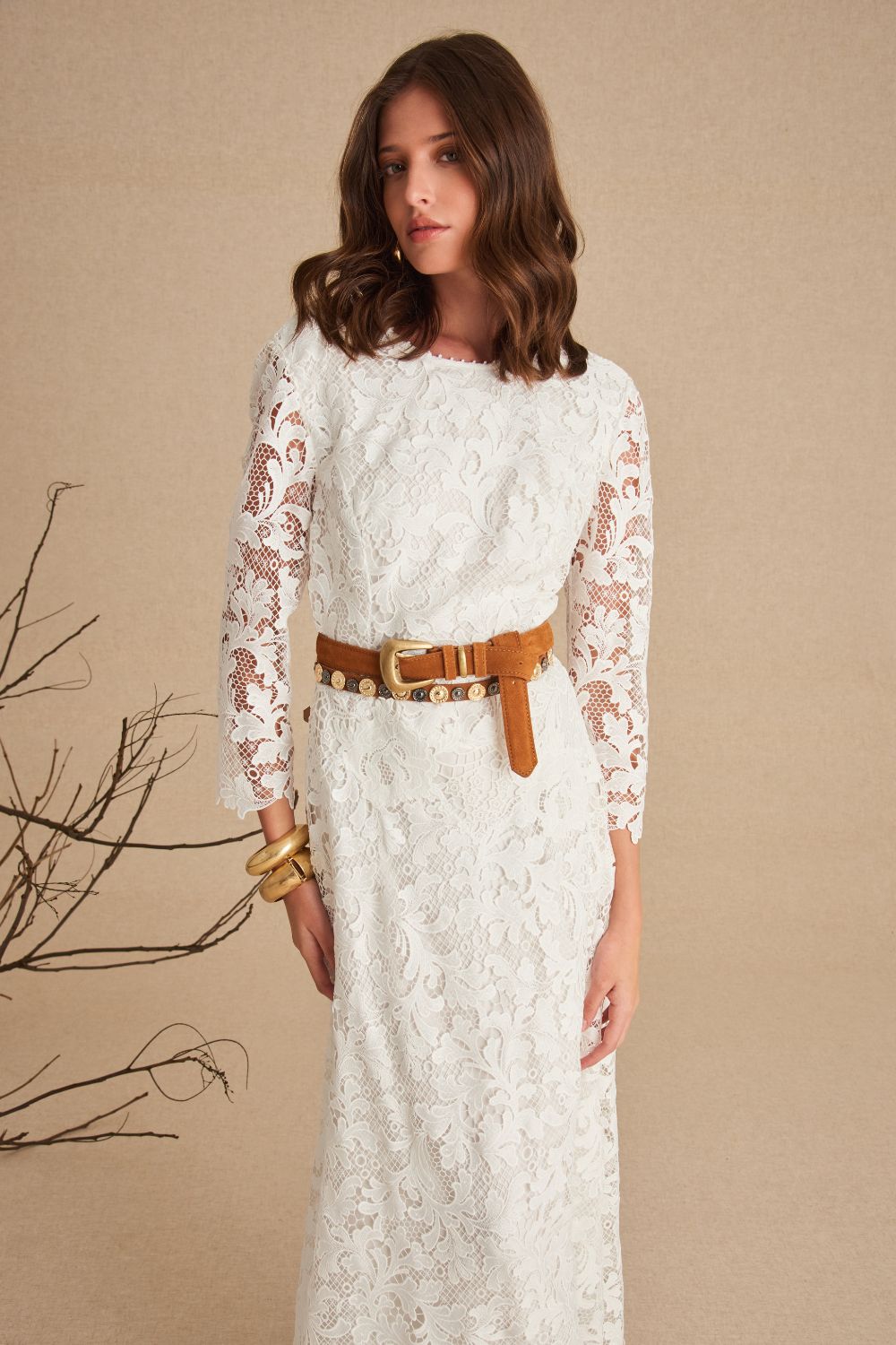 VESTIDO MIDI BRUNA OFF WHITE