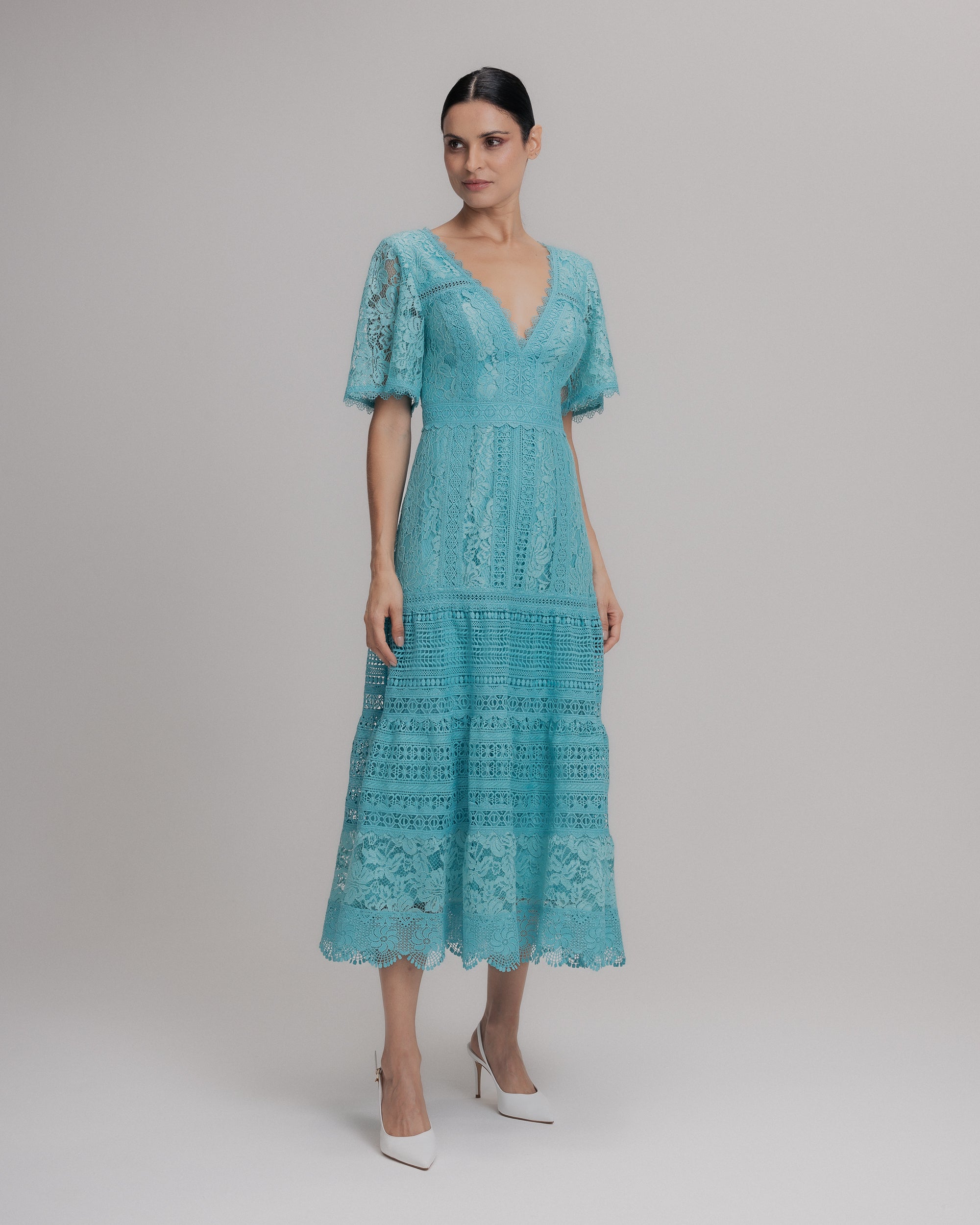 VESTIDO MIDI AGNES AZUL CURACAO