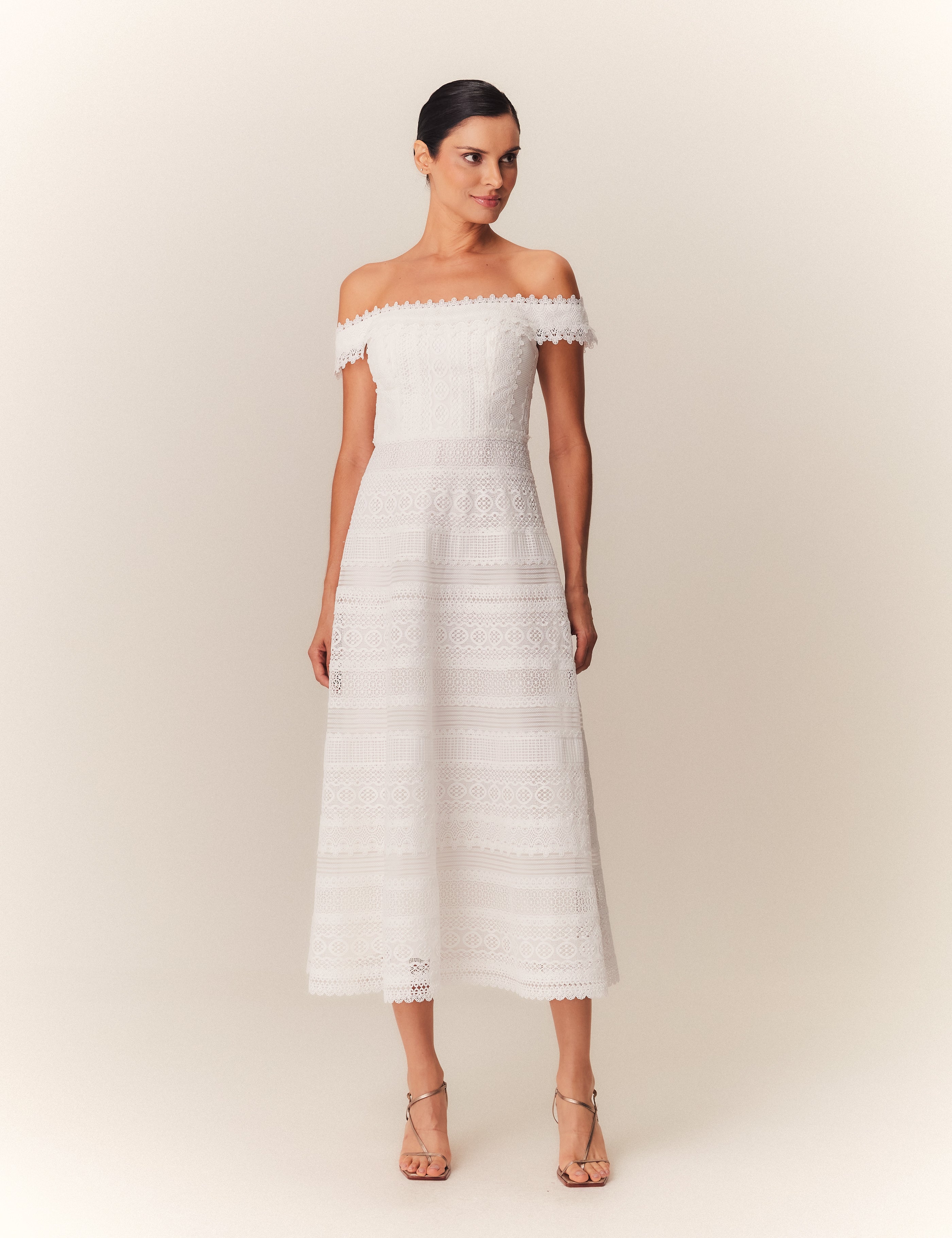 VESTIDO MIDI ANNE OFF WHITE