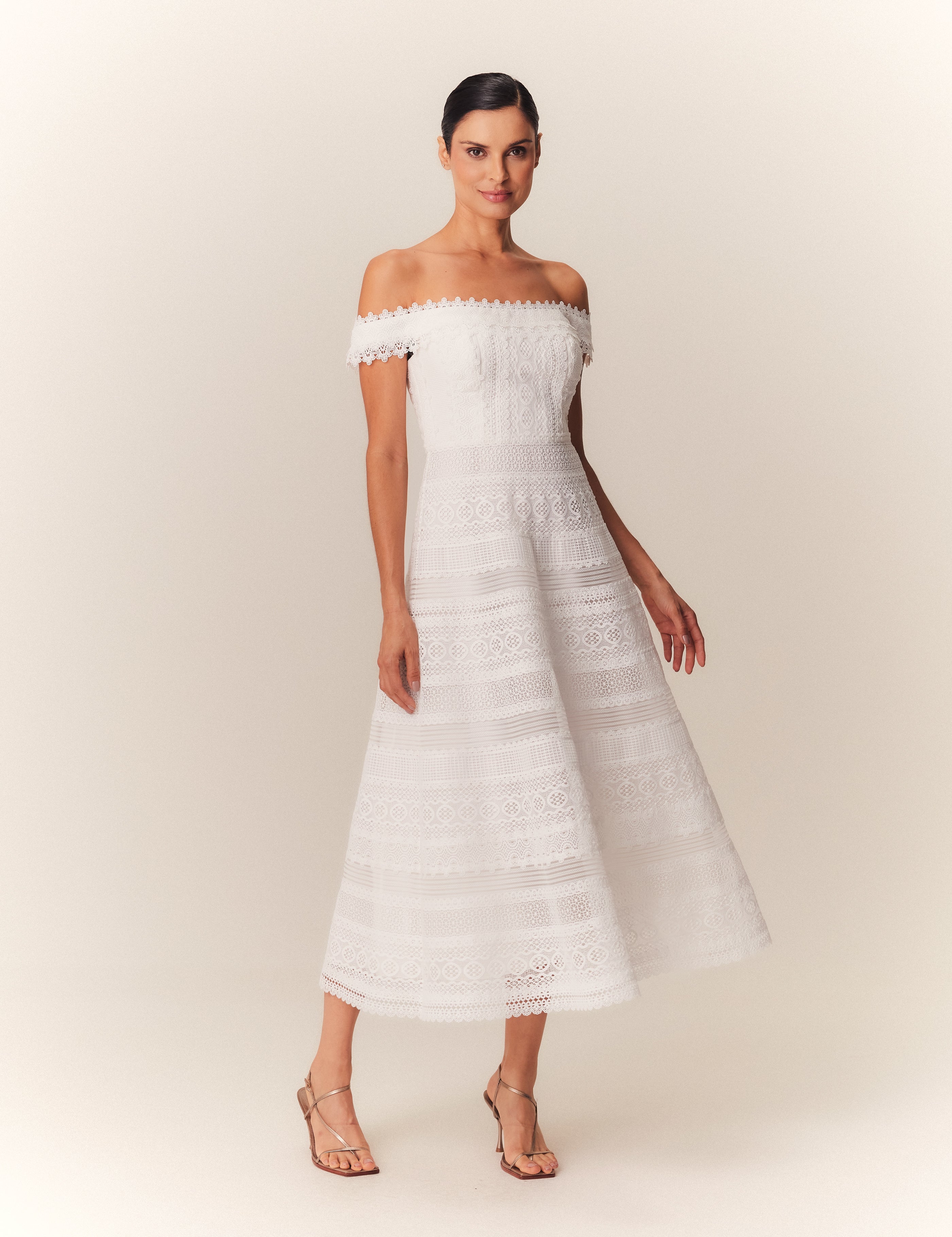 VESTIDO MIDI ANNE OFF WHITE