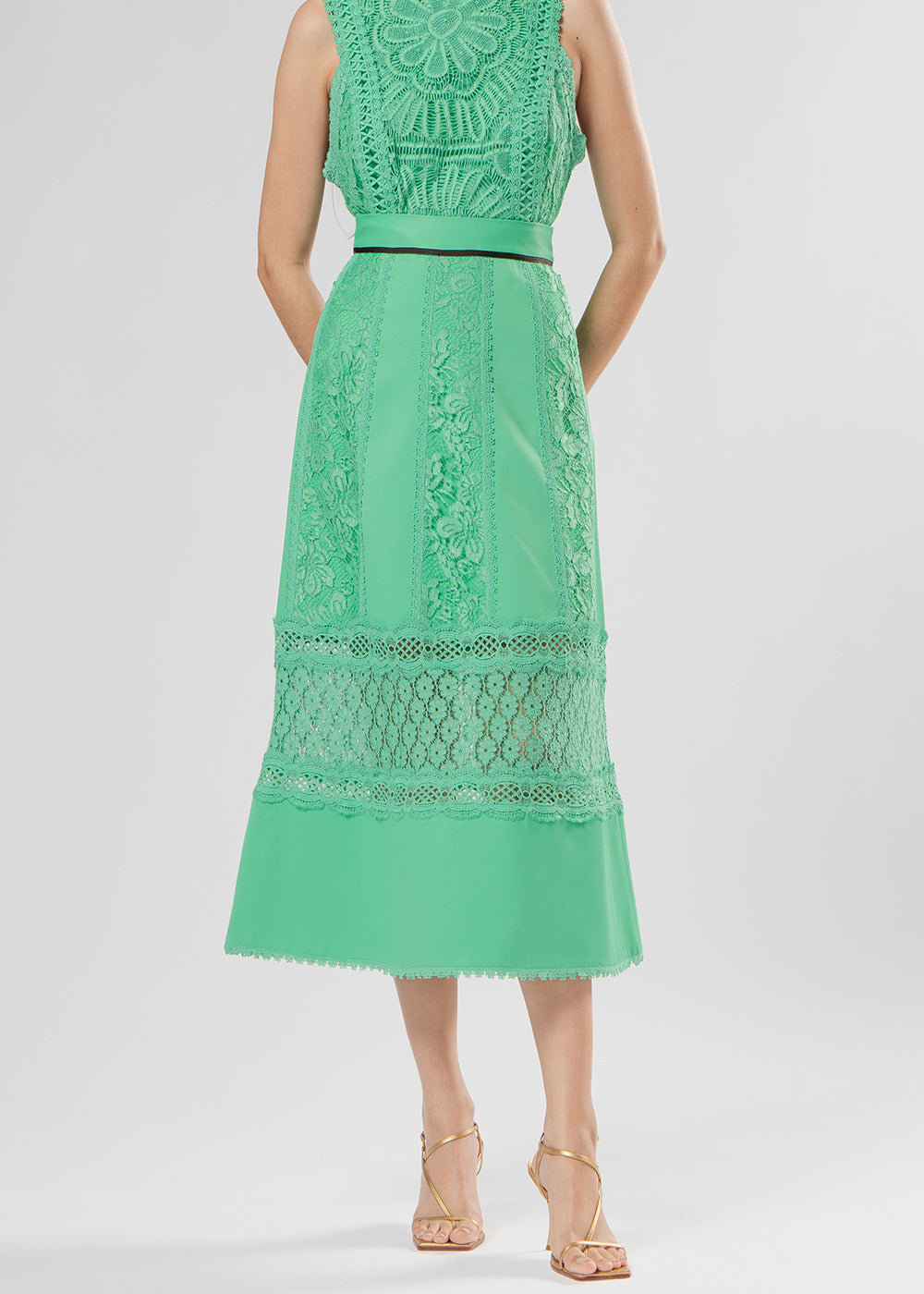 SAIA MIDI ARABELA CREPE/MIX VERDE PAPILLON