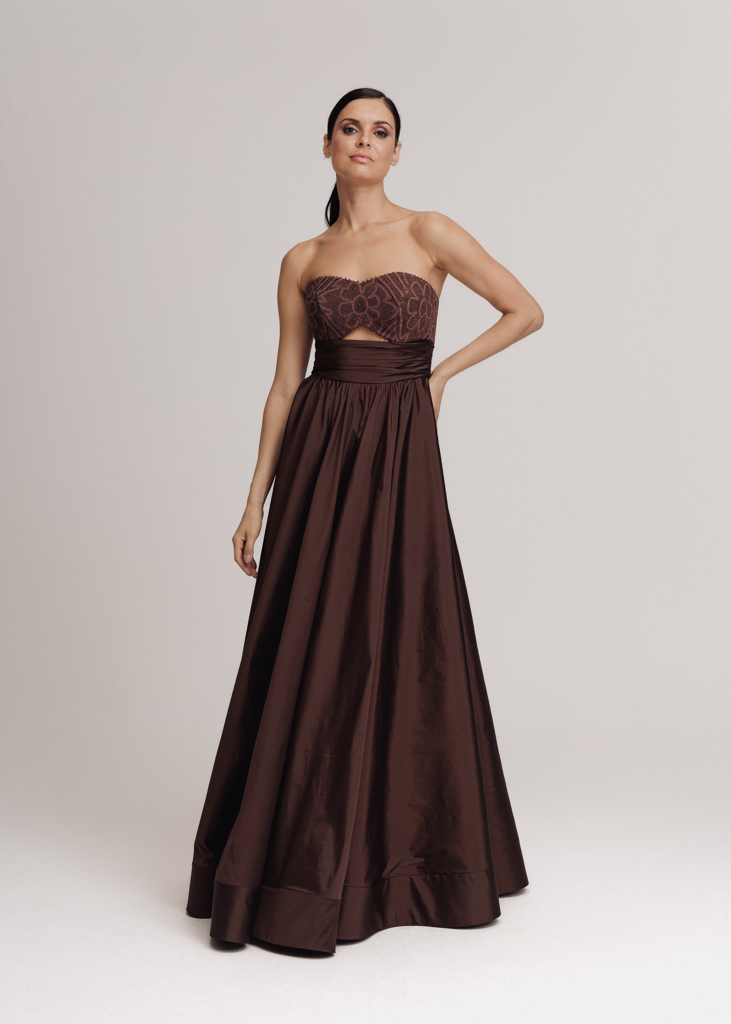 VESTIDO LONGO ANTONELLA MARROM RAIZ