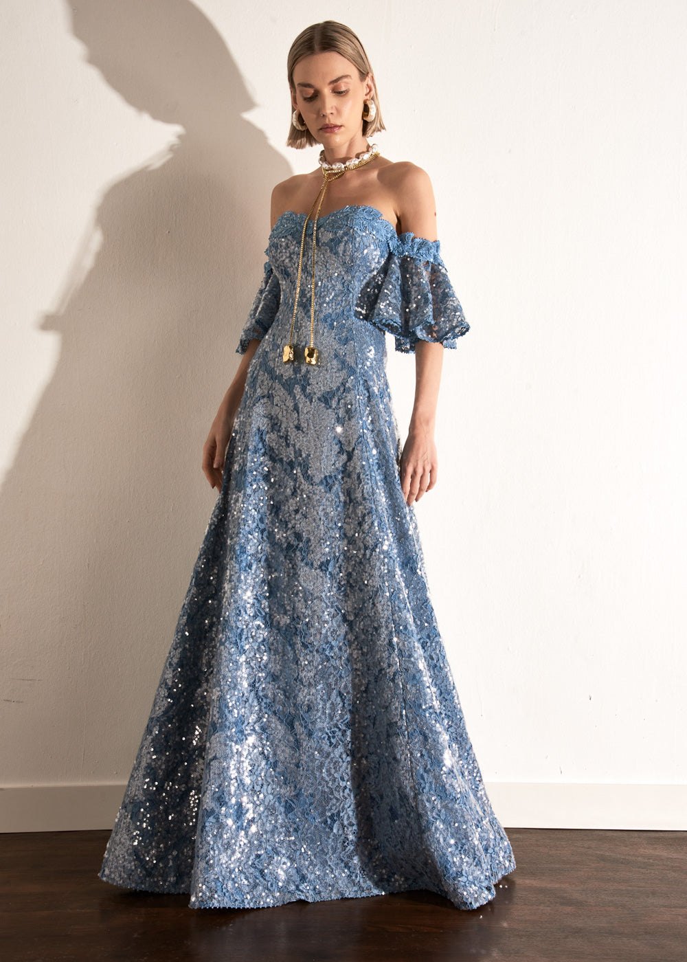 VESTIDO LONGO FILIPA AZUL BOREAL