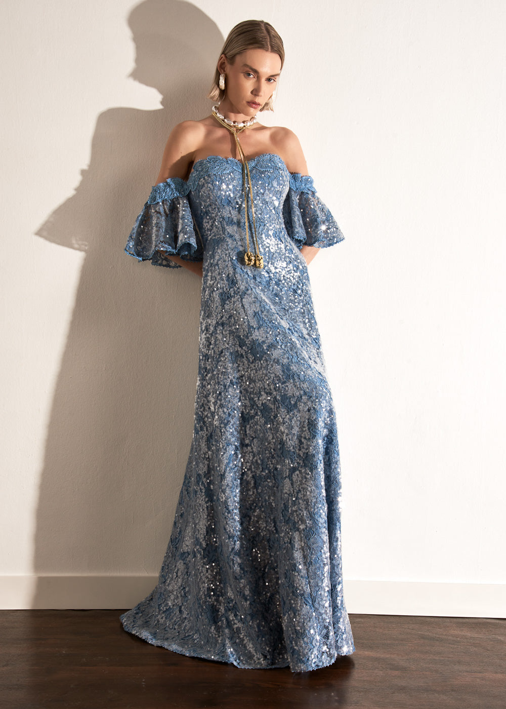 VESTIDO LONGO FILIPA AZUL BOREAL