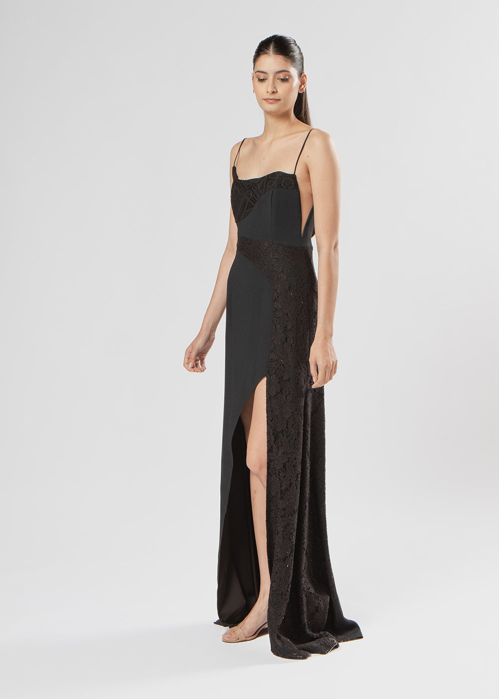 VESTIDO LONGO ALARI CREPE/MIX PRETO