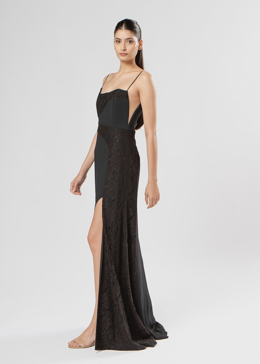 VESTIDO LONGO ALARI CREPE/MIX PRETO
