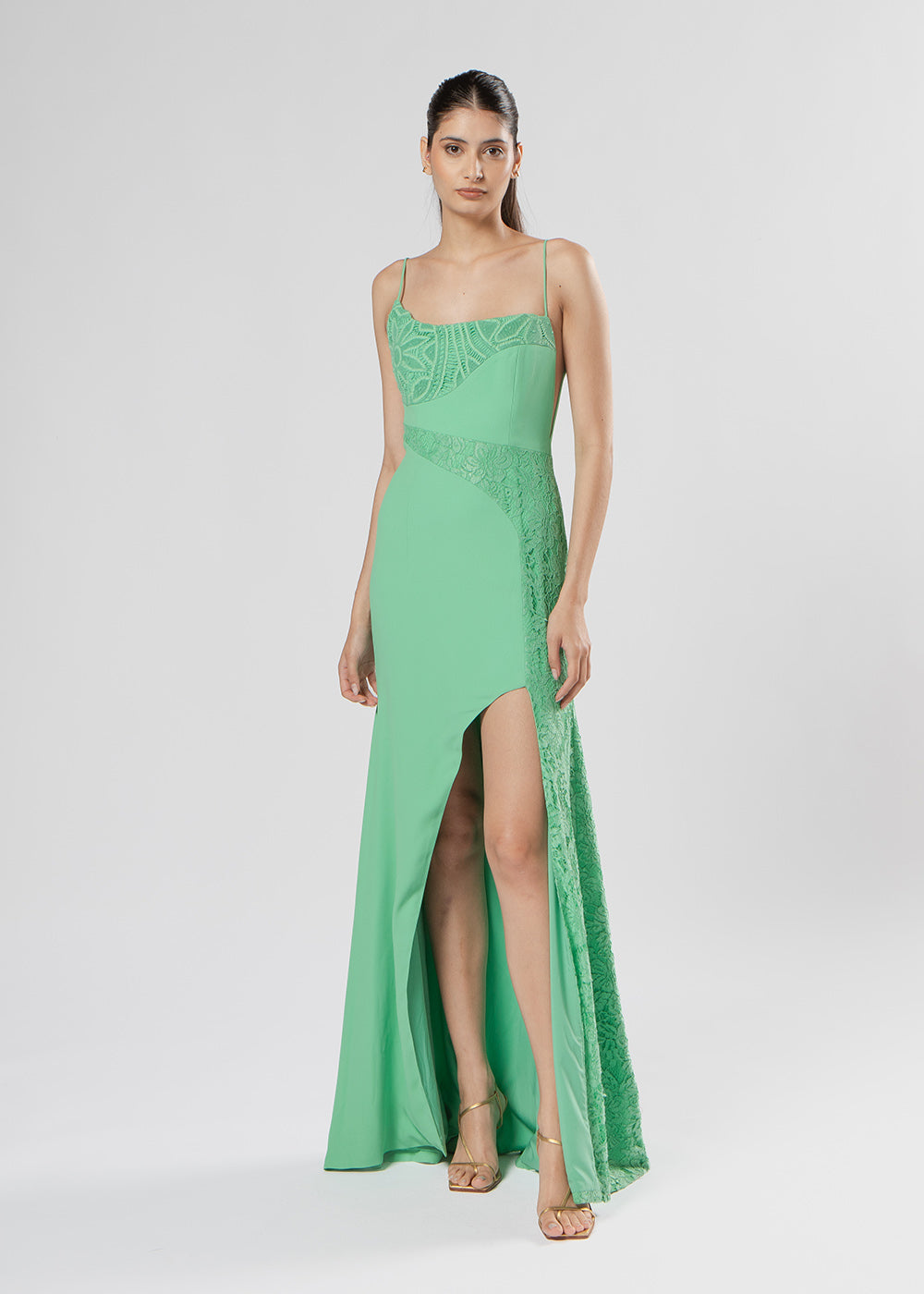 VESTIDO LONGO ALARI CREPE/MIX VERDE PAPILLON