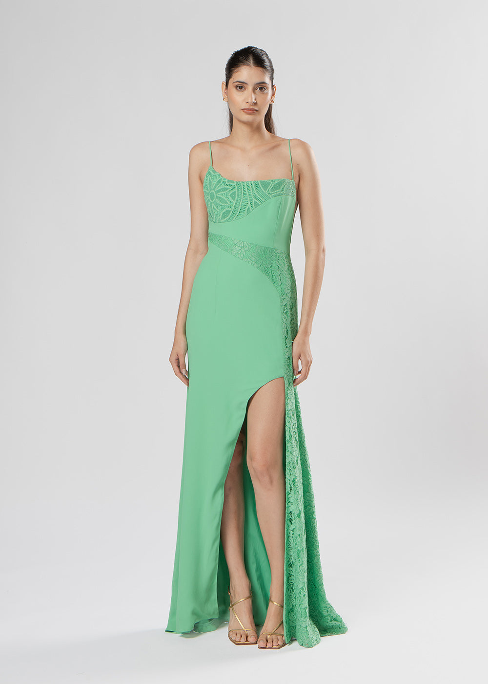 VESTIDO LONGO ALARI CREPE/MIX VERDE PAPILLON