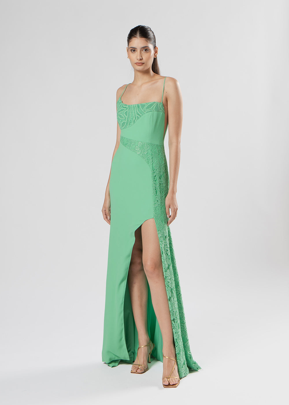 VESTIDO LONGO ALARI CREPE/MIX VERDE PAPILLON