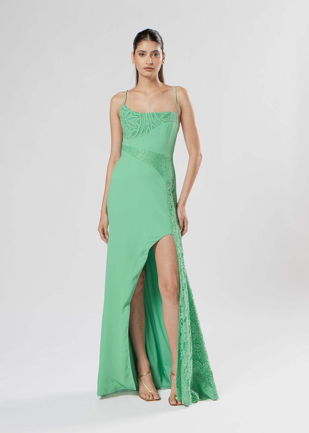 VESTIDO LONGO ALARI CREPE/MIX VERDE PAPILLON
