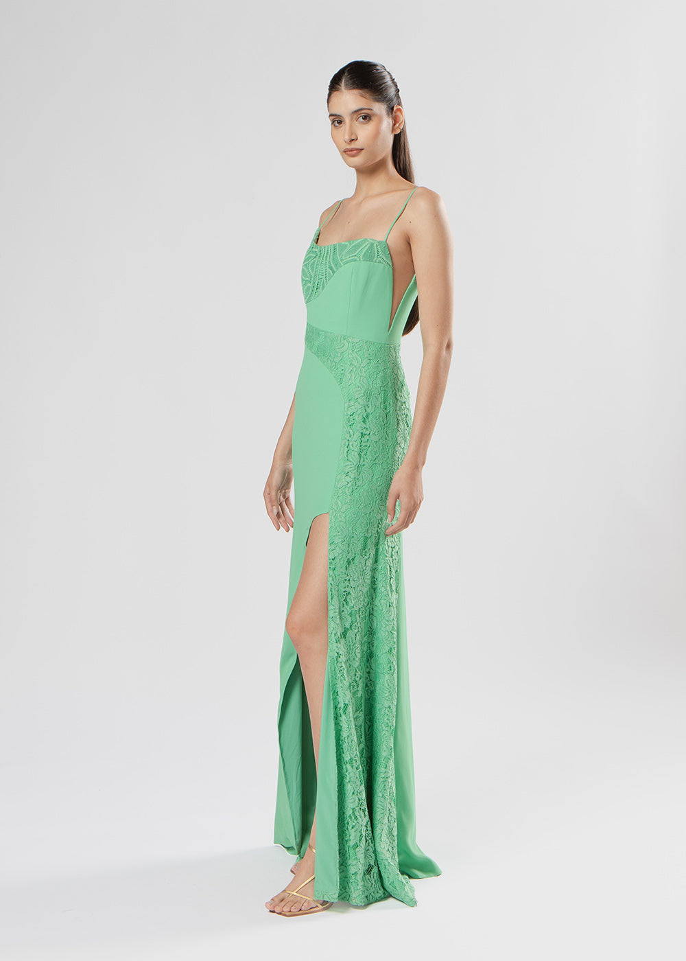 VESTIDO LONGO ALARI CREPE/MIX VERDE PAPILLON