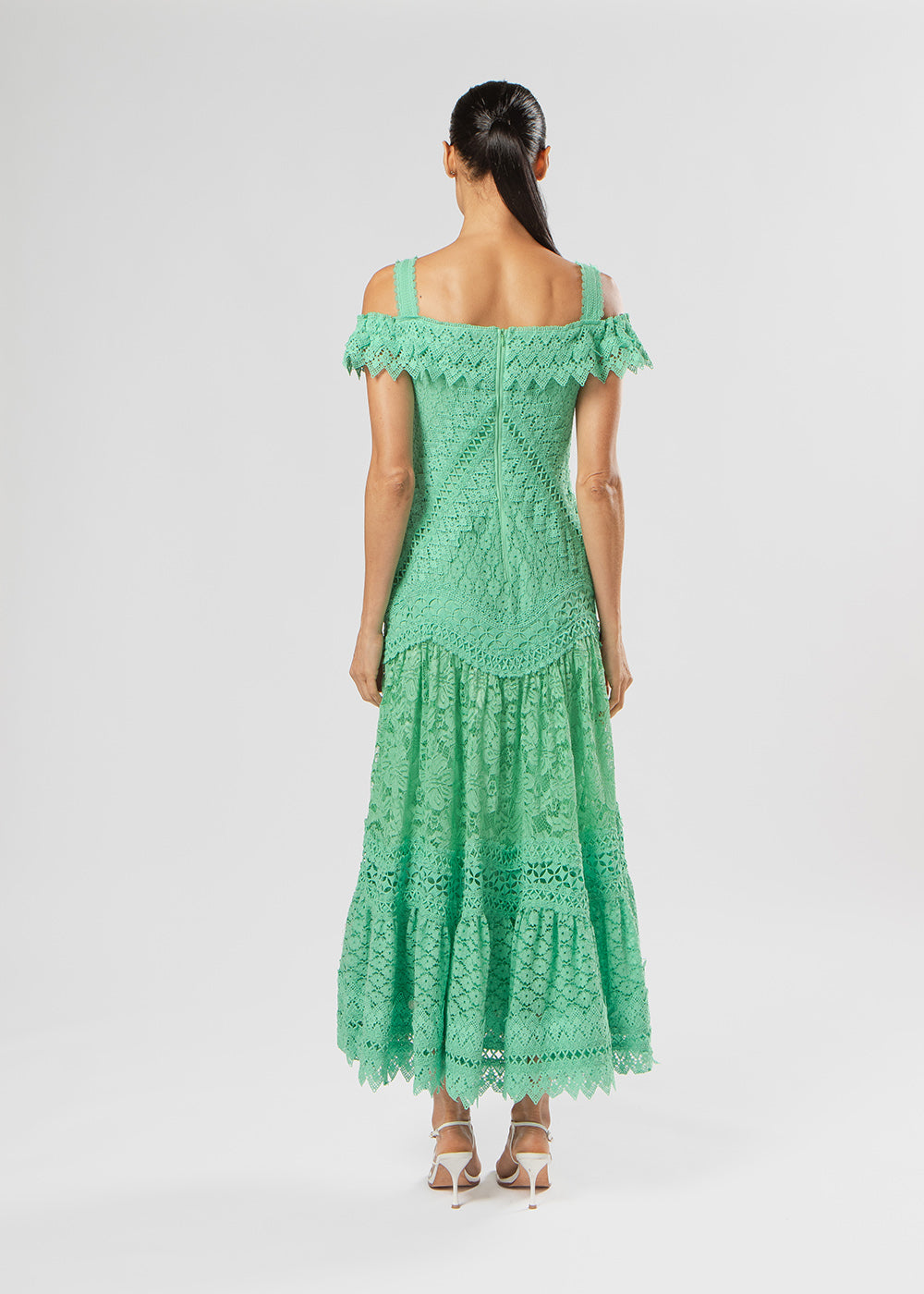 VESTIDO MIDI ANA MIX DE RENDA VERDE PAPILLON