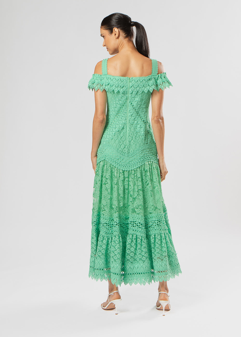 VESTIDO MIDI ANA MIX DE RENDA VERDE PAPILLON