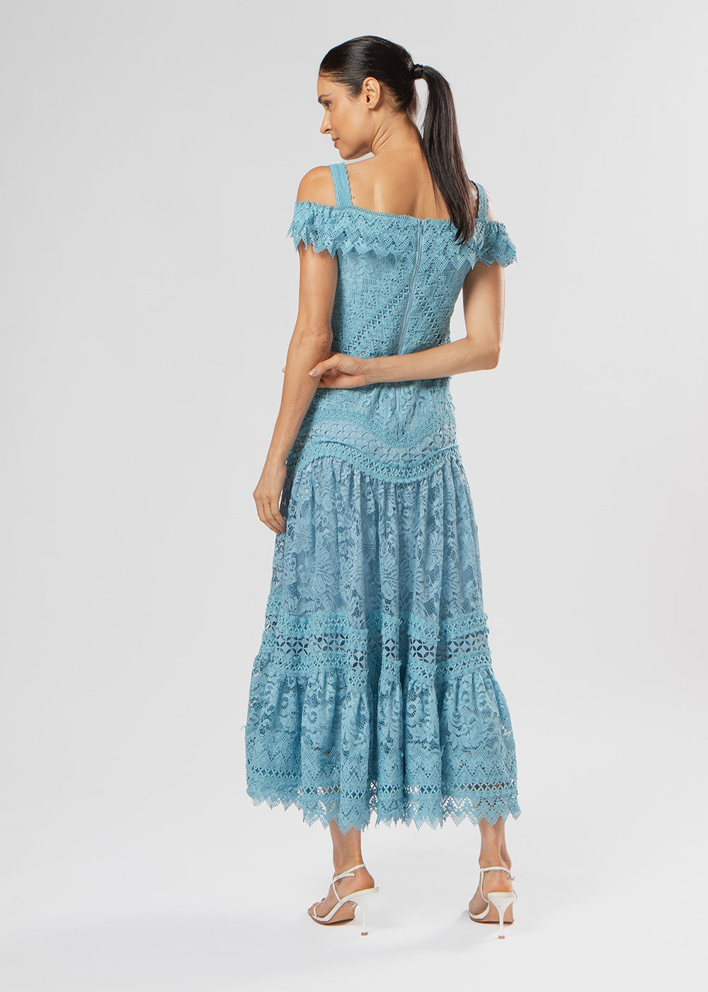 VESTIDO MIDI ANA MIX DE RENDA AZUL LYCA