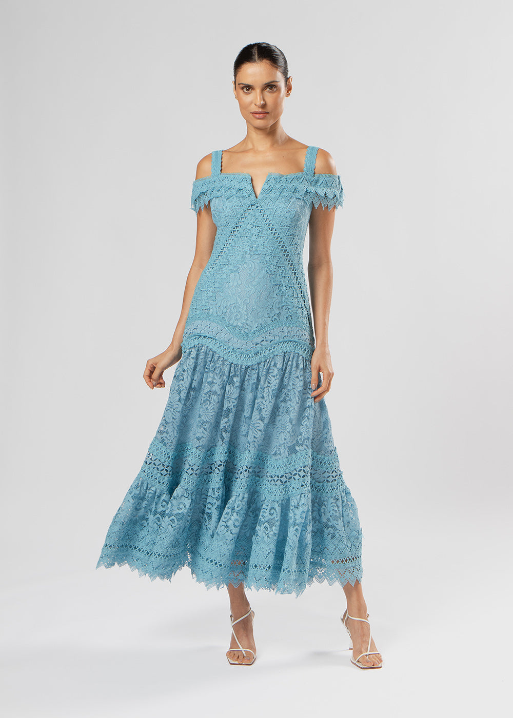 VESTIDO MIDI ANA MIX DE RENDA AZUL LYCA