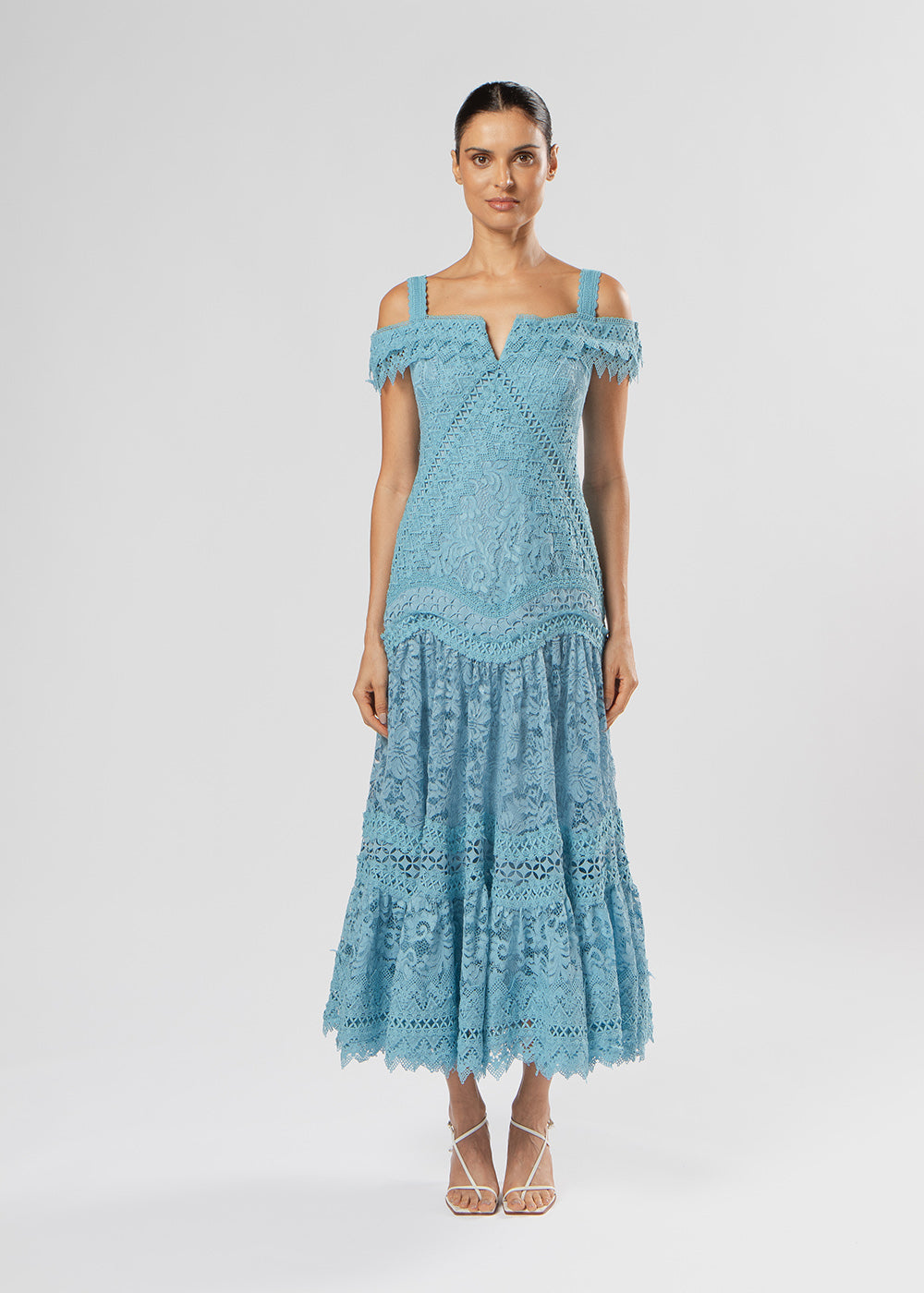 VESTIDO MIDI ANA MIX DE RENDA AZUL LYCA