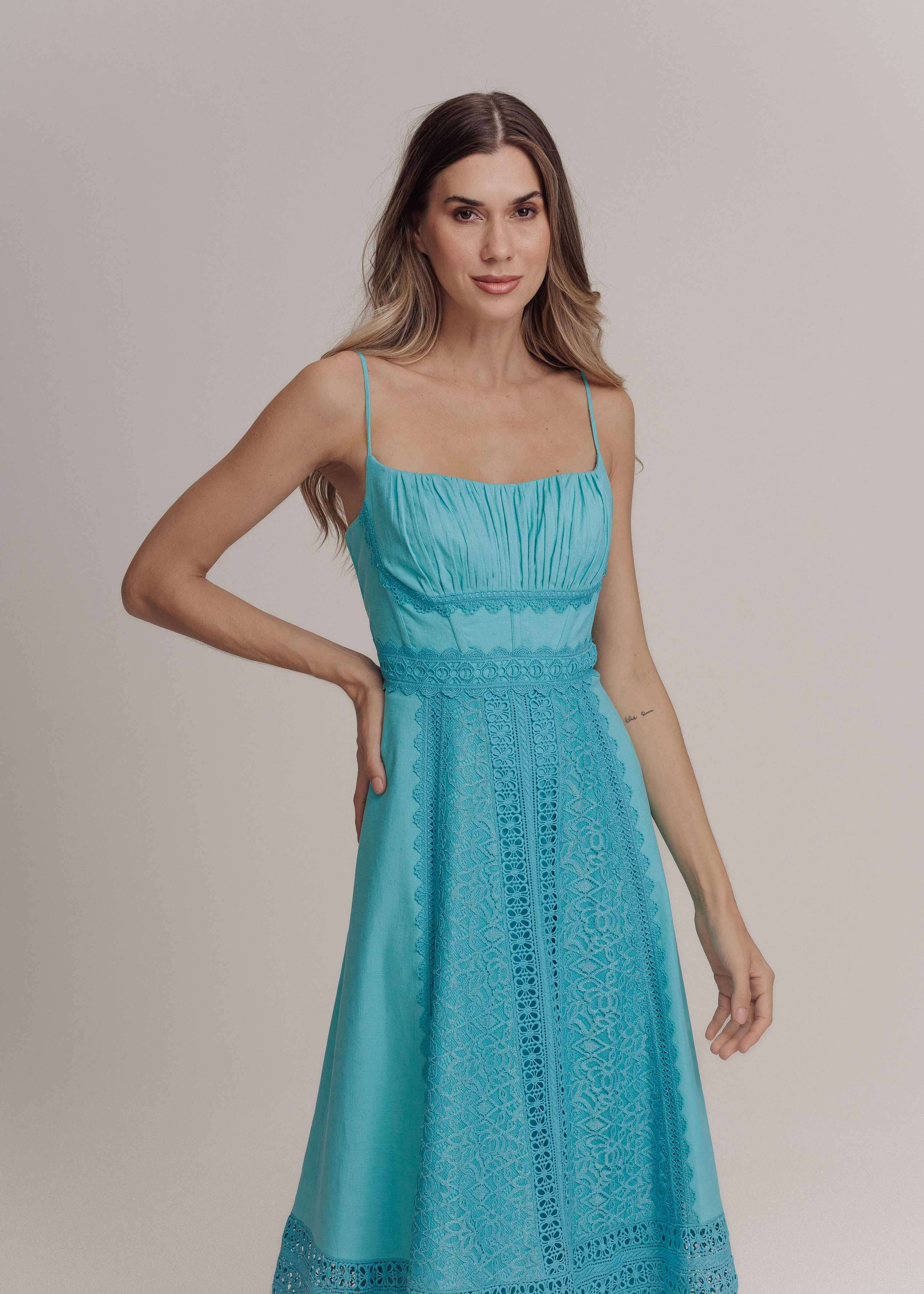 VESTIDO MIDI GRACIE AZUL CURACAO