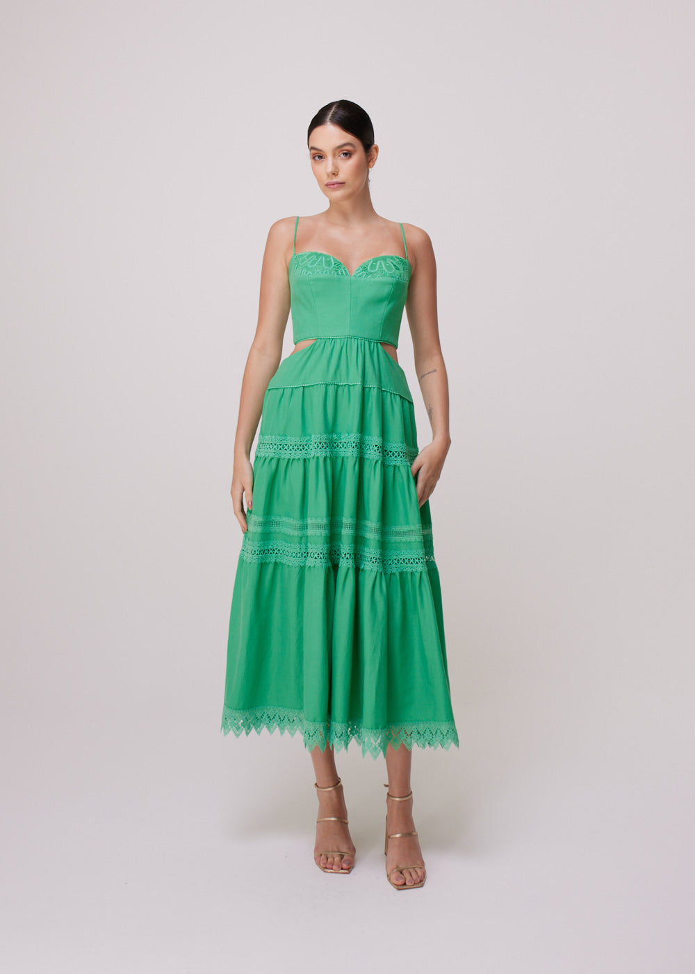 VESTIDO MIDI HELEN LINHO VERDE PAPILLON