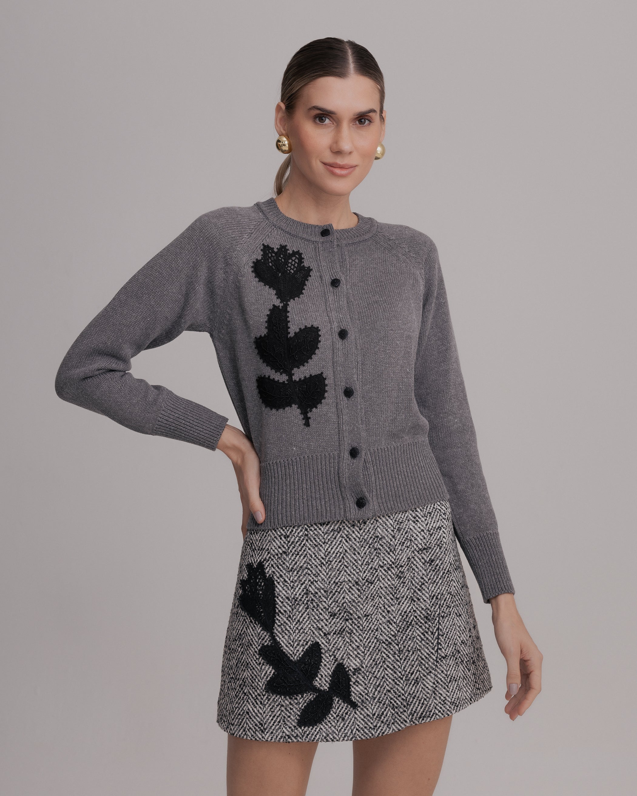 CASACO AVA TRICOT CINZA MESCLA