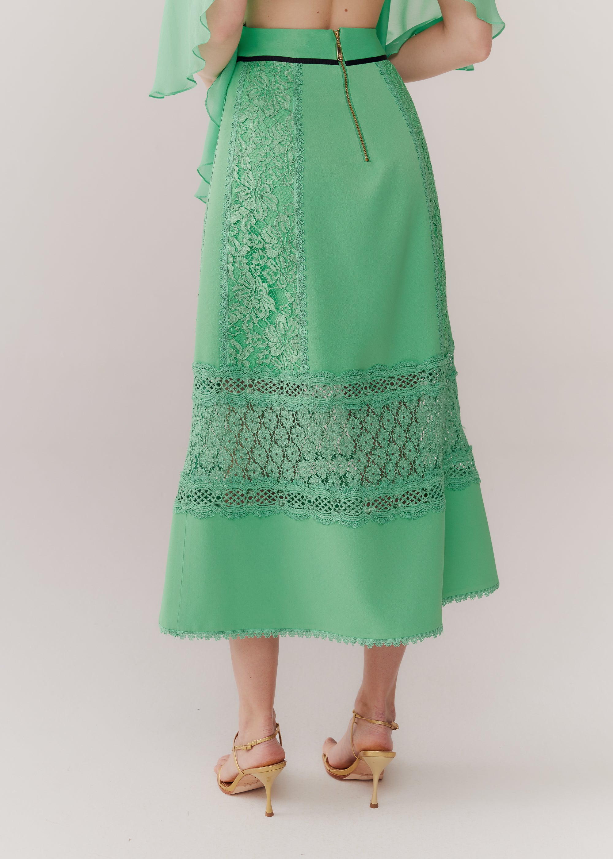 SAIA MIDI ARABELA CREPE/MIX VERDE PAPILLON