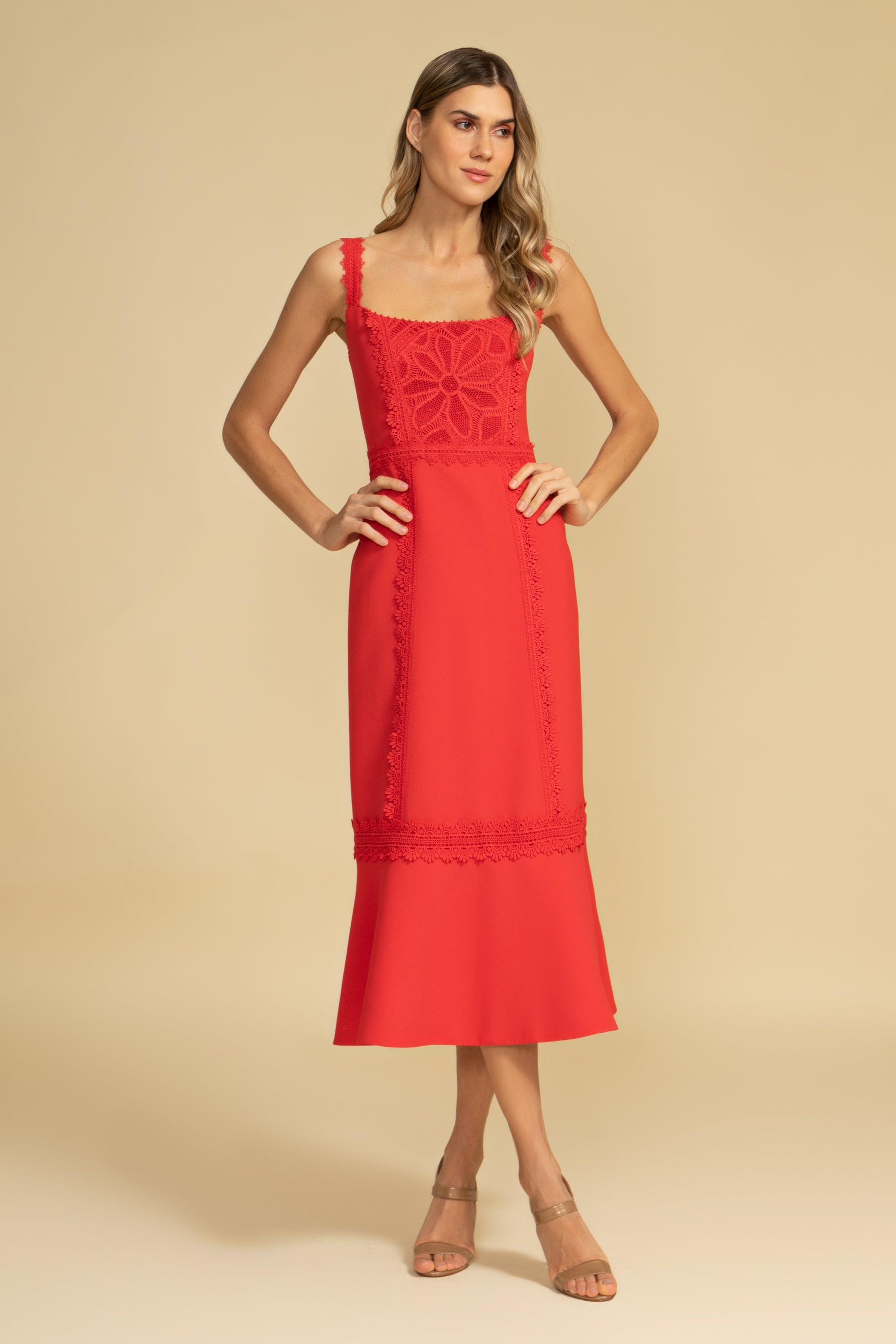 VESTIDO MIDI VICENTINA VERMELHO MARY