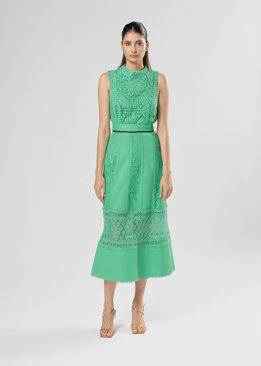 SAIA MIDI ARABELA CREPE/MIX VERDE PAPILLON